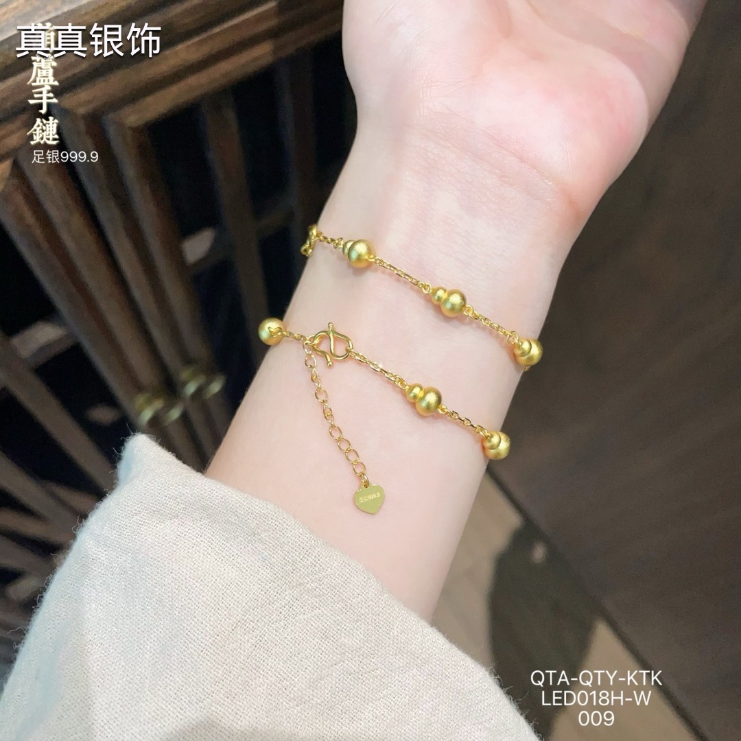 足银手链 足银999.9镀金葫芦古法手链银色金色会掉色S钩