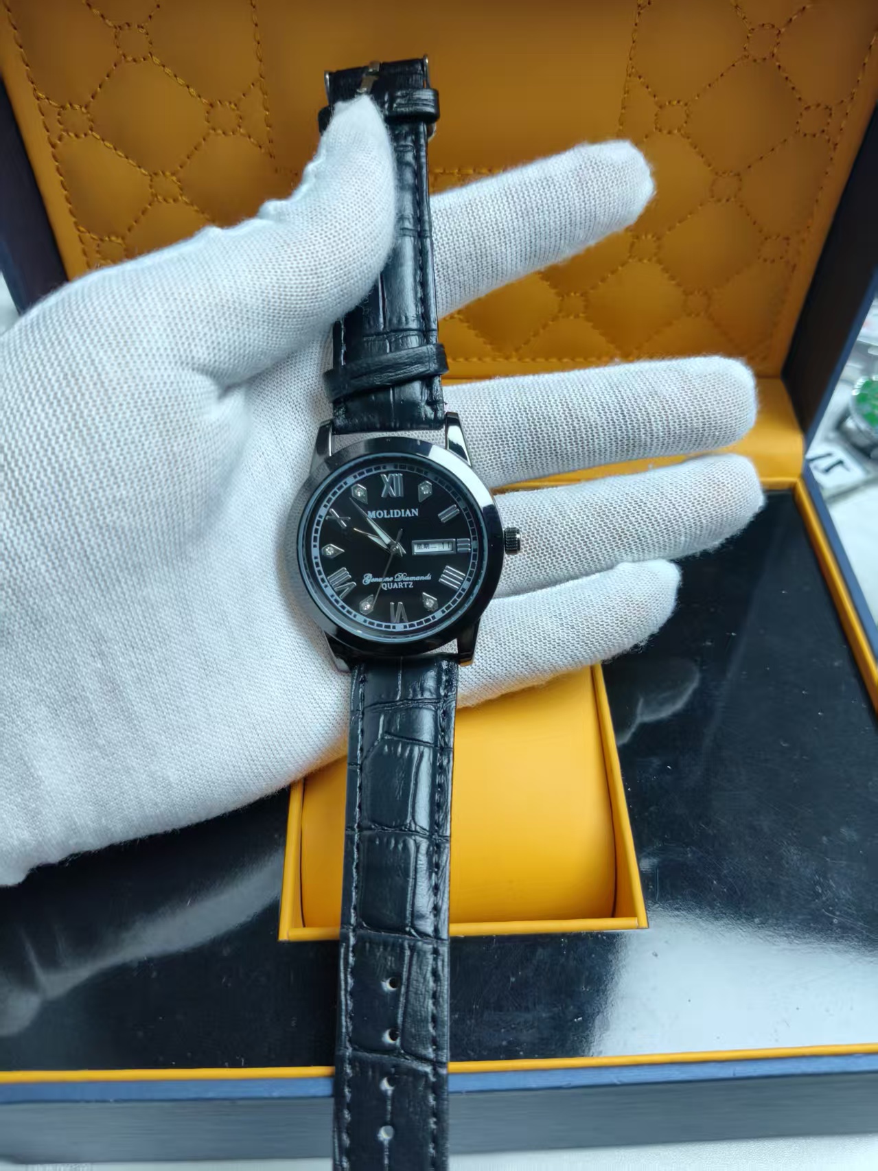 9508全黑黑皮带-MOLIDIAN腕表夜光黑武士表盘高档男士手表-青