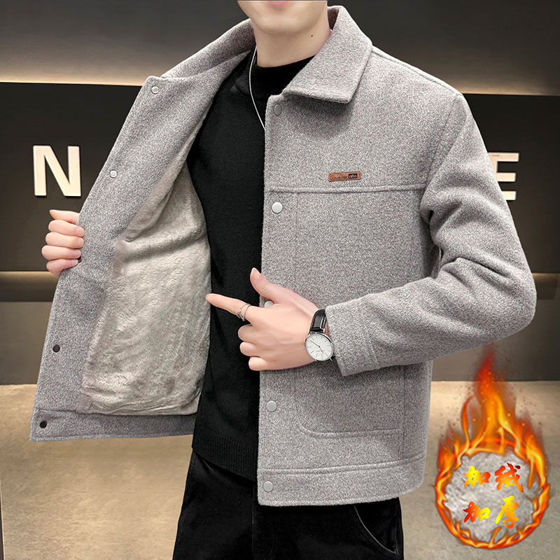 2025冬季加绒加厚翻领夹克男士拼接上衣时尚休闲百搭保暖防寒外套