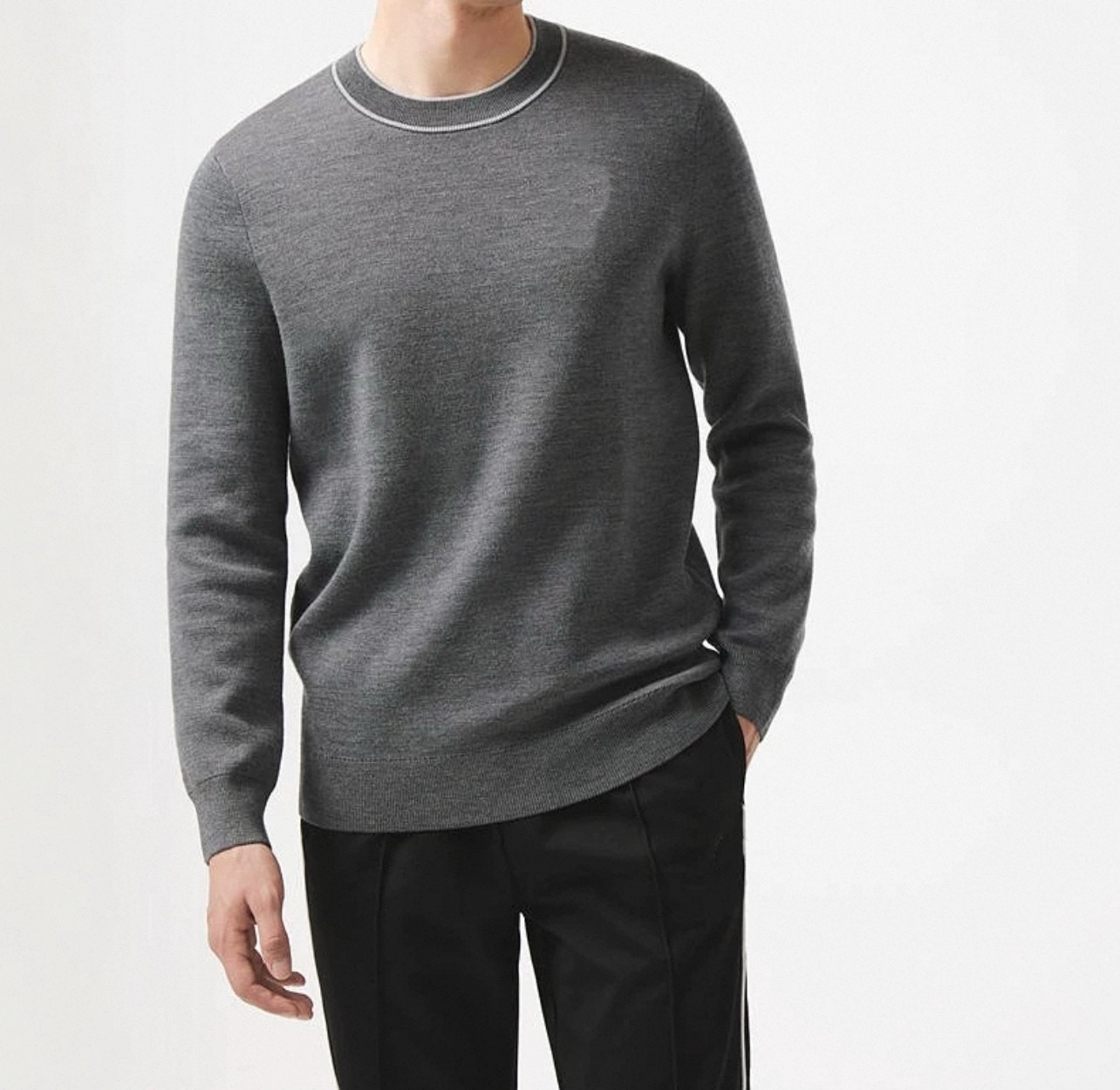 2549-饰边长袖羊毛衫