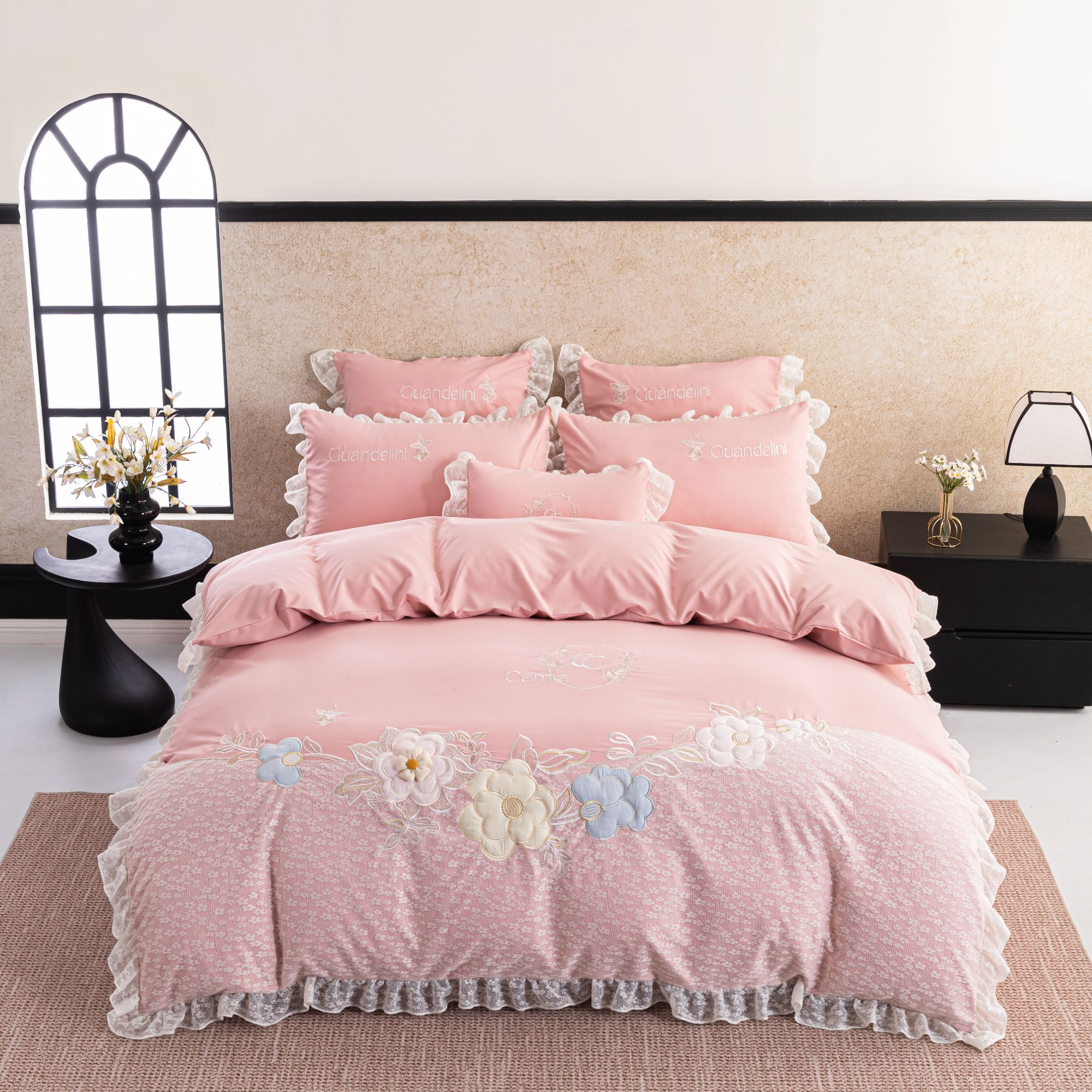 韩版公主风水洗棉床上四件套花边款轻奢被套被罩床单三件套网红