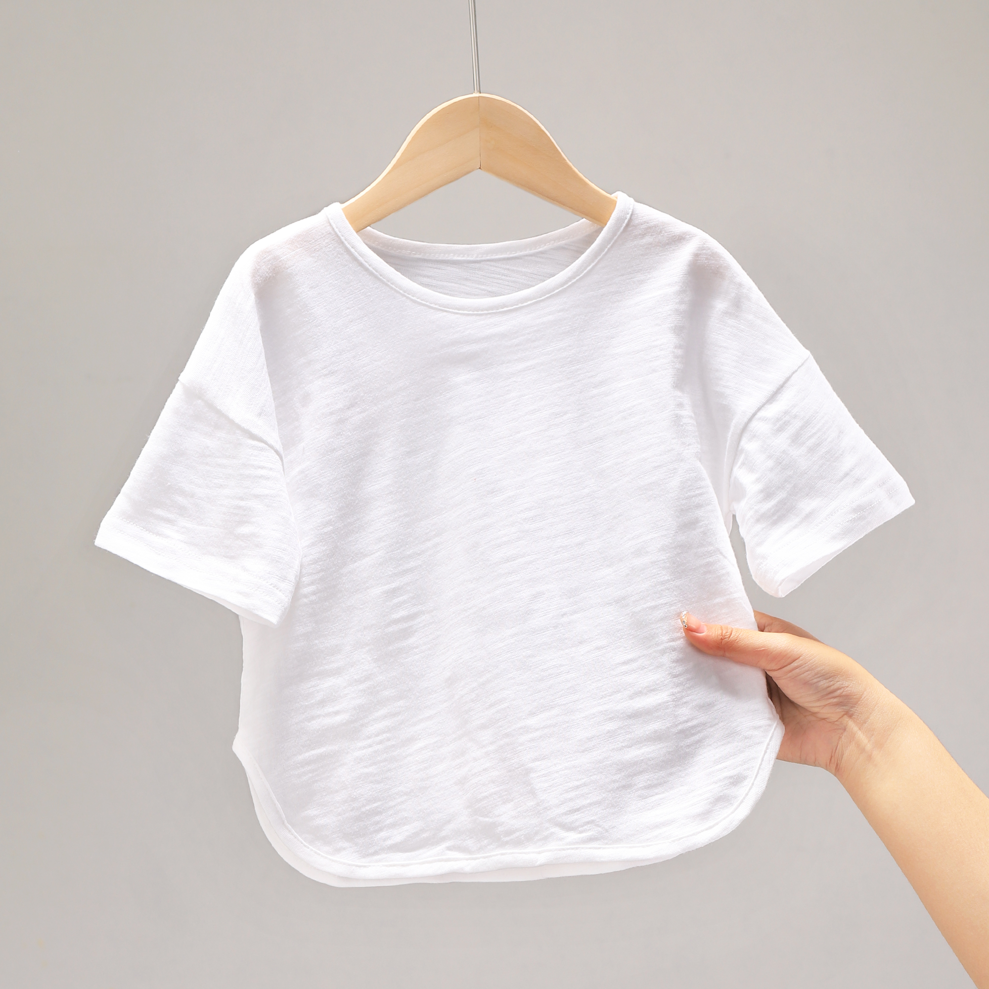 2025年新款儿童竹节棉短袖t恤纯棉短袖宽松男童上衣女童122576 