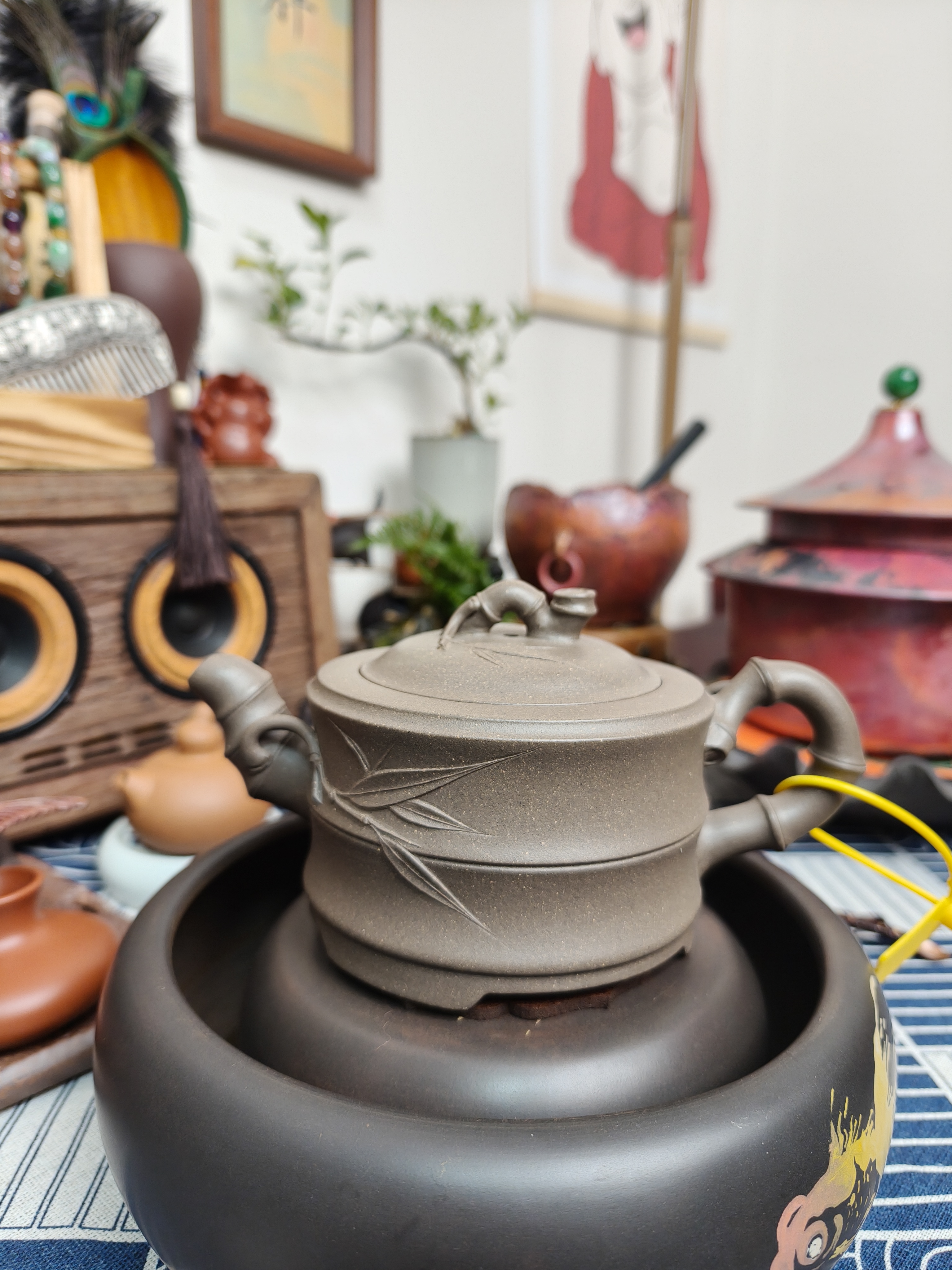 大水潭青段竹段紫砂壶竹壶竹韵青段泥泡茶壶300CC茶具竹节壶