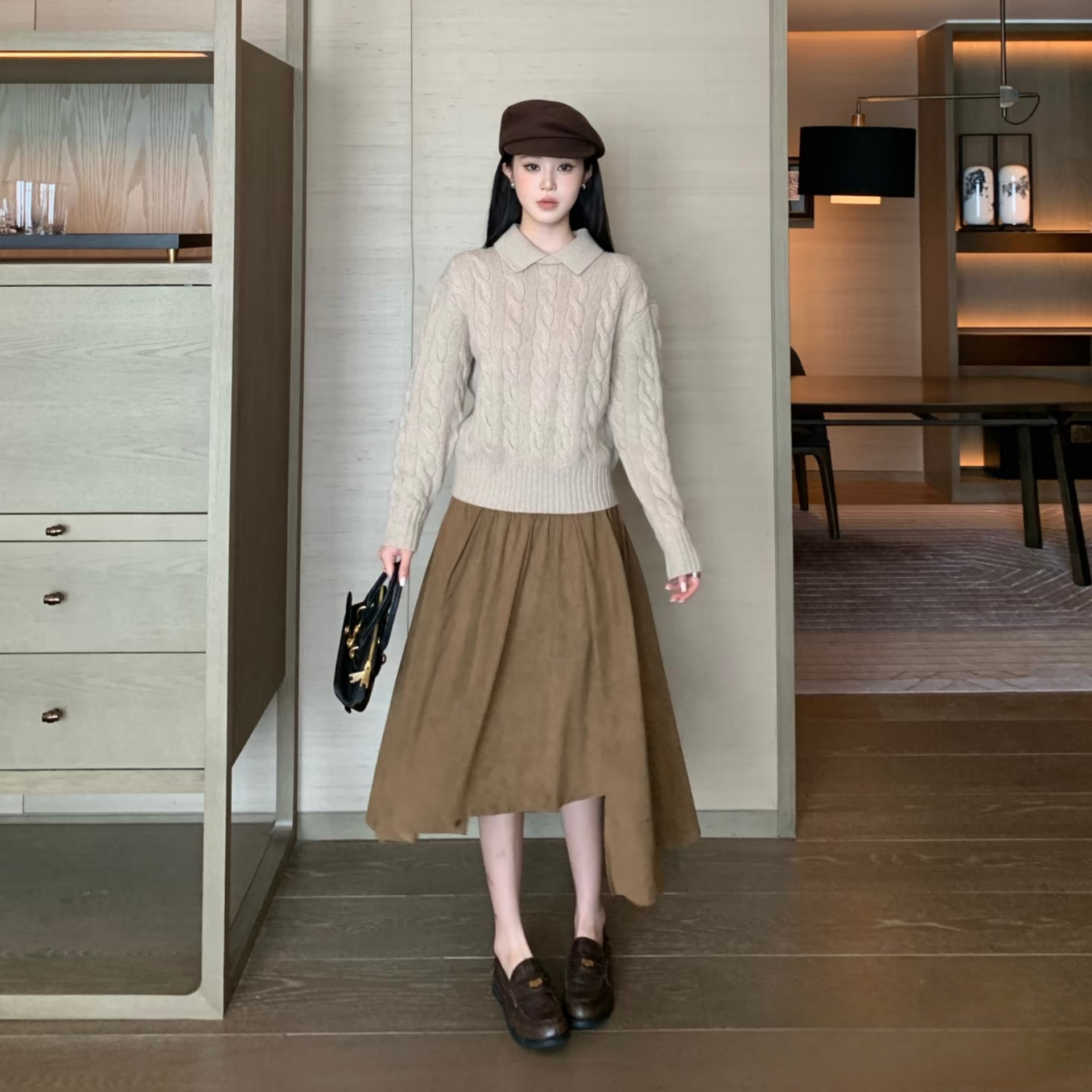 休闲冬季保暖套头翻领宽松型针织衫-68070