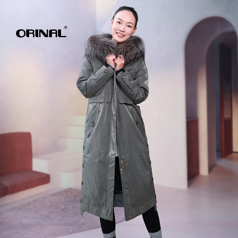 欧瑞诺加长款加厚加绒派克服连帽冬季保暖大码女大衣鹅绒服羽绒服