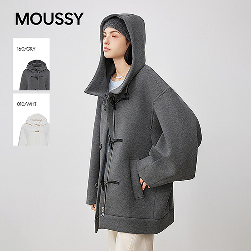 MOUSSY 2025秋季慵懒风廓形宽松牛角扣毛呢大衣028IAA30-0211