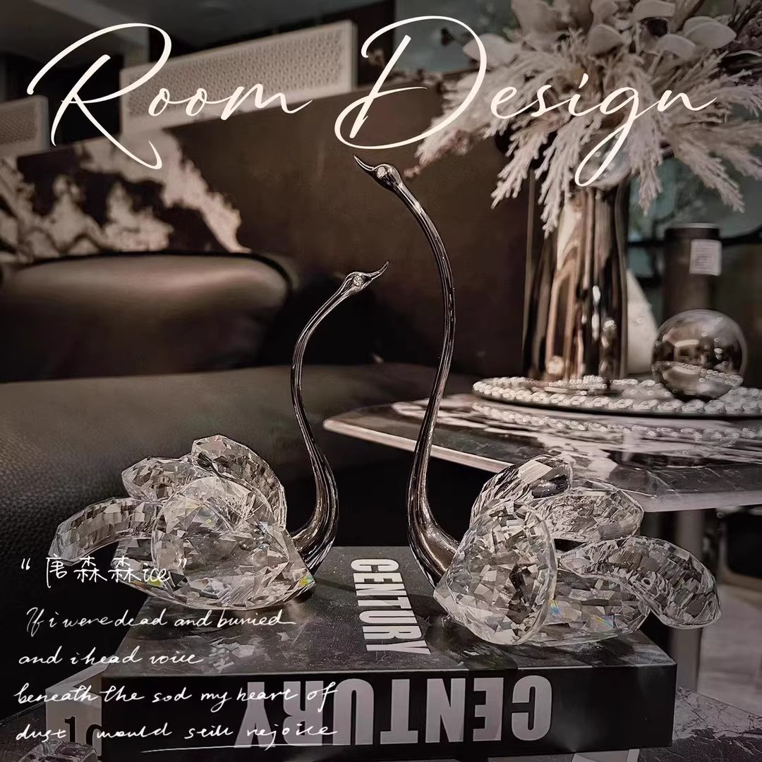 新款轻奢K9水晶天鹅摆件情侣个性浪漫情人节日装饰礼品送结婚闺蜜