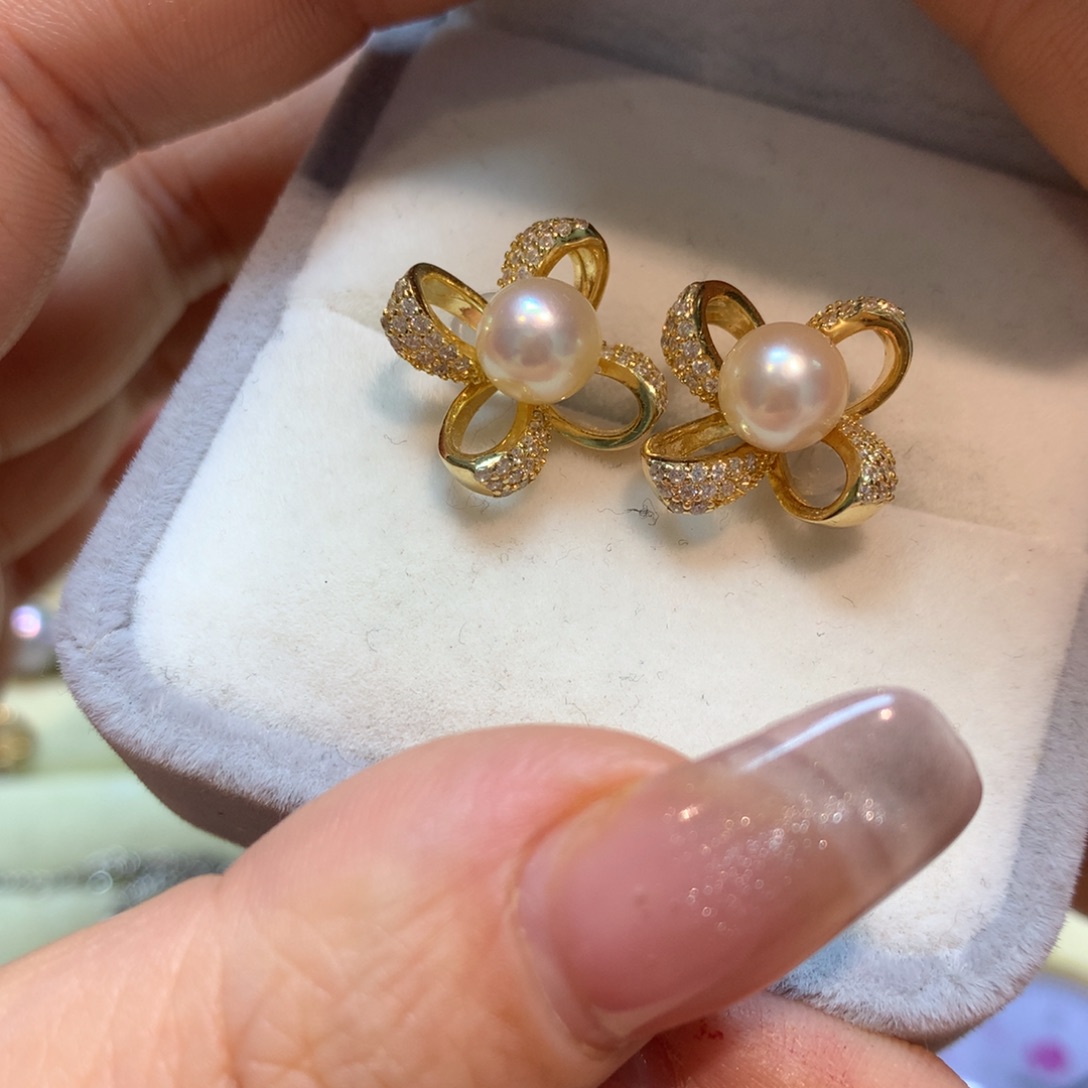 海水珍珠耳饰银S925镶嵌