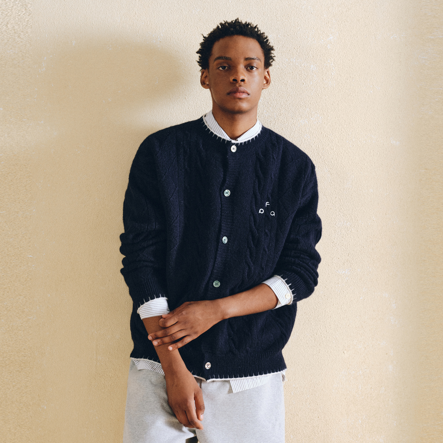 FPA绞花撞色毛衣外套男女秋冬新款宽松潮牌休闲黑色情侣针织开衫