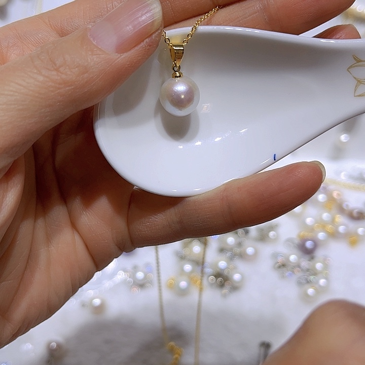 淡水珍珠白珠金色瓜子扣银S925镶嵌