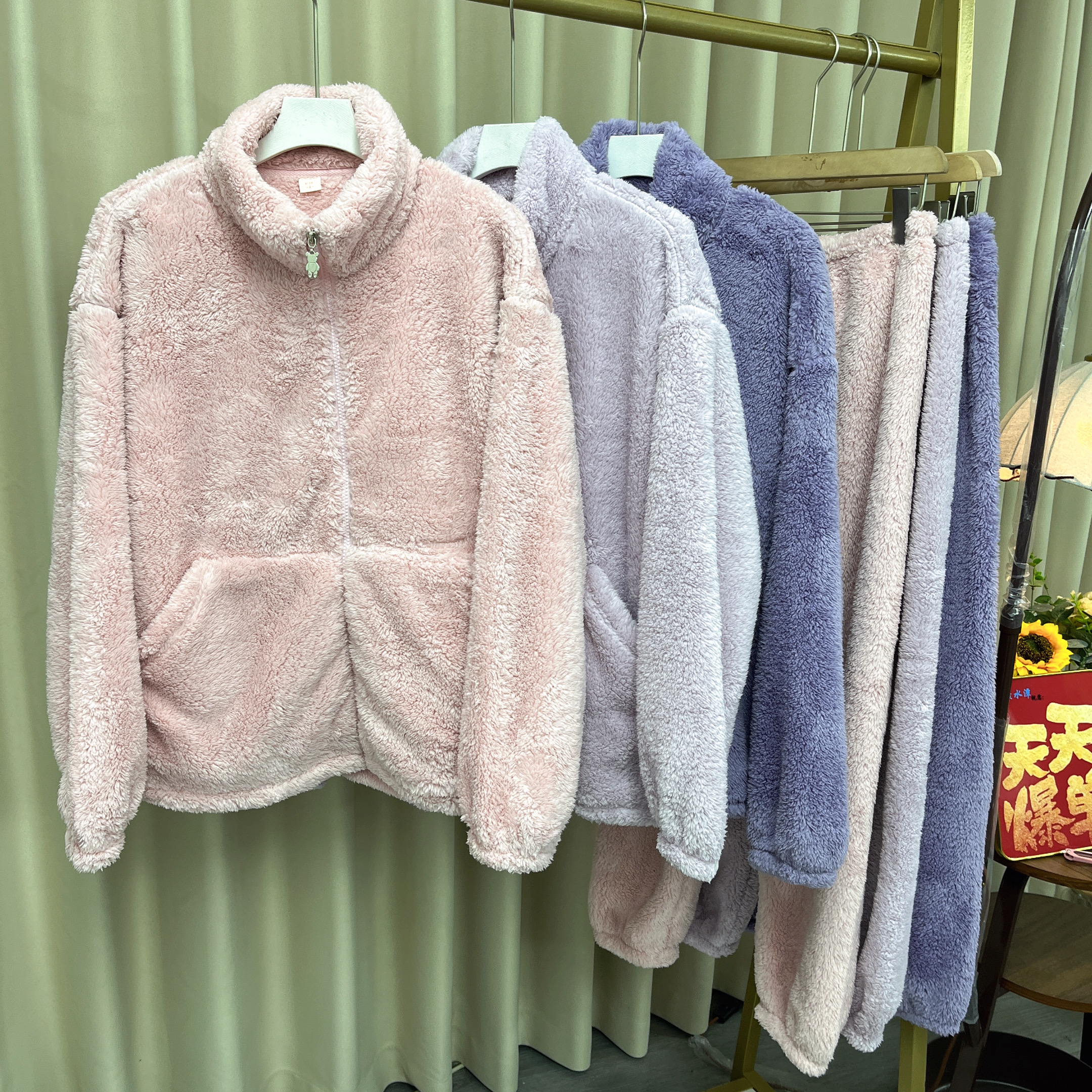 036女装家居服保暖秋冬两件套休闲毛绒睡衣