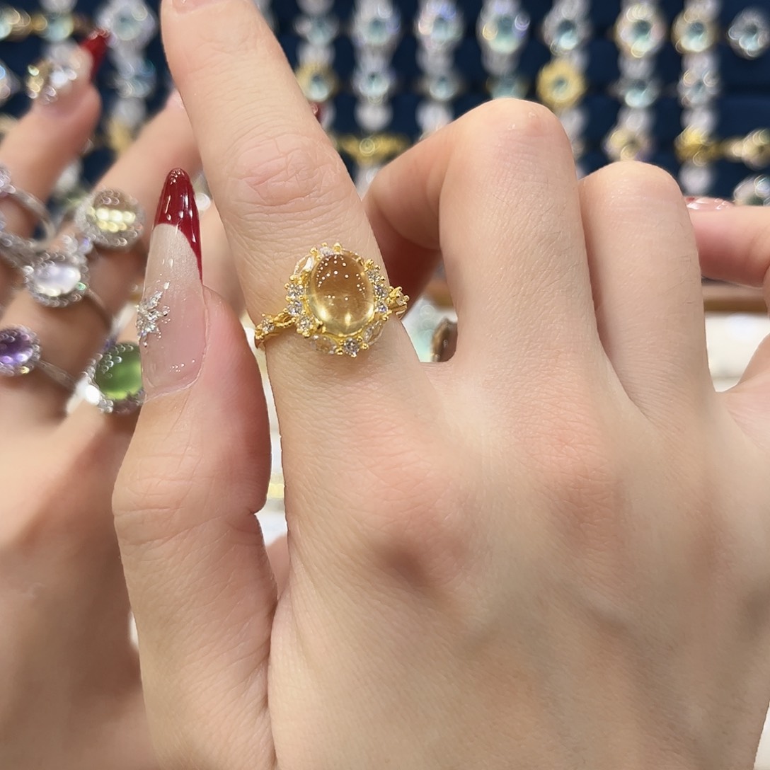 黄晶女款银S925镶嵌?**。戒指50