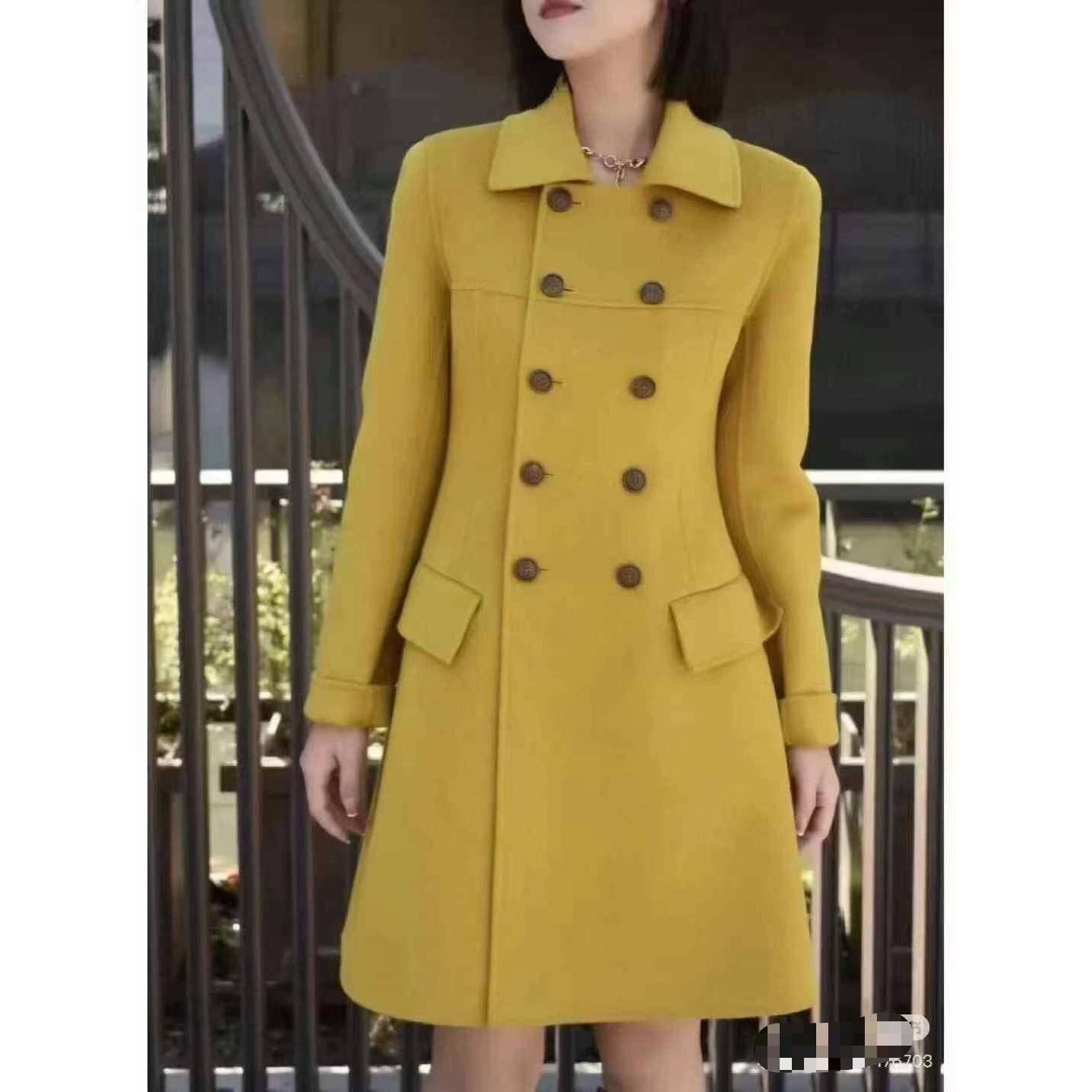 不退不换/薄款修身型娃娃领中长款毛呢女士显瘦女装气质1400667