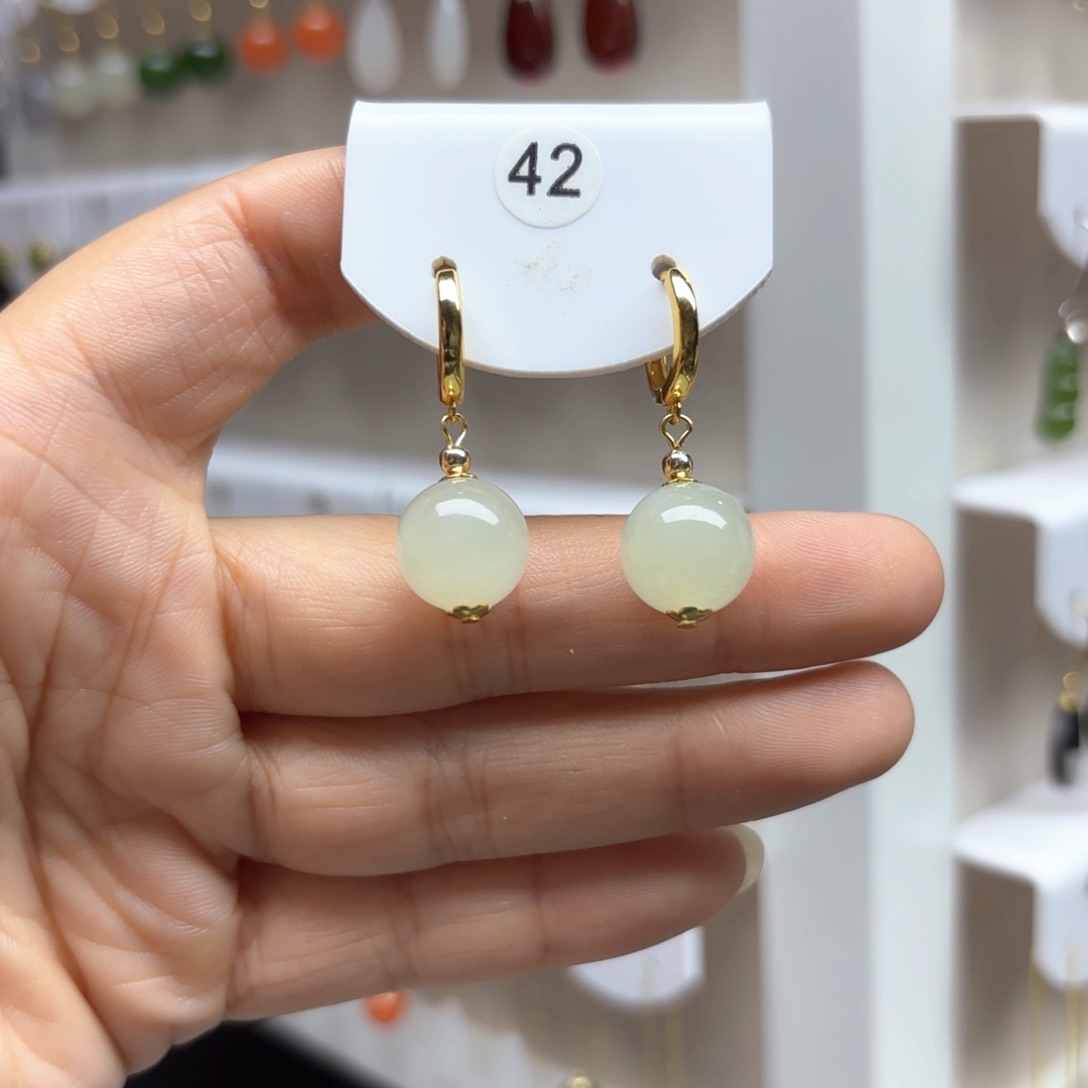 和田玉银S925镶嵌耳饰