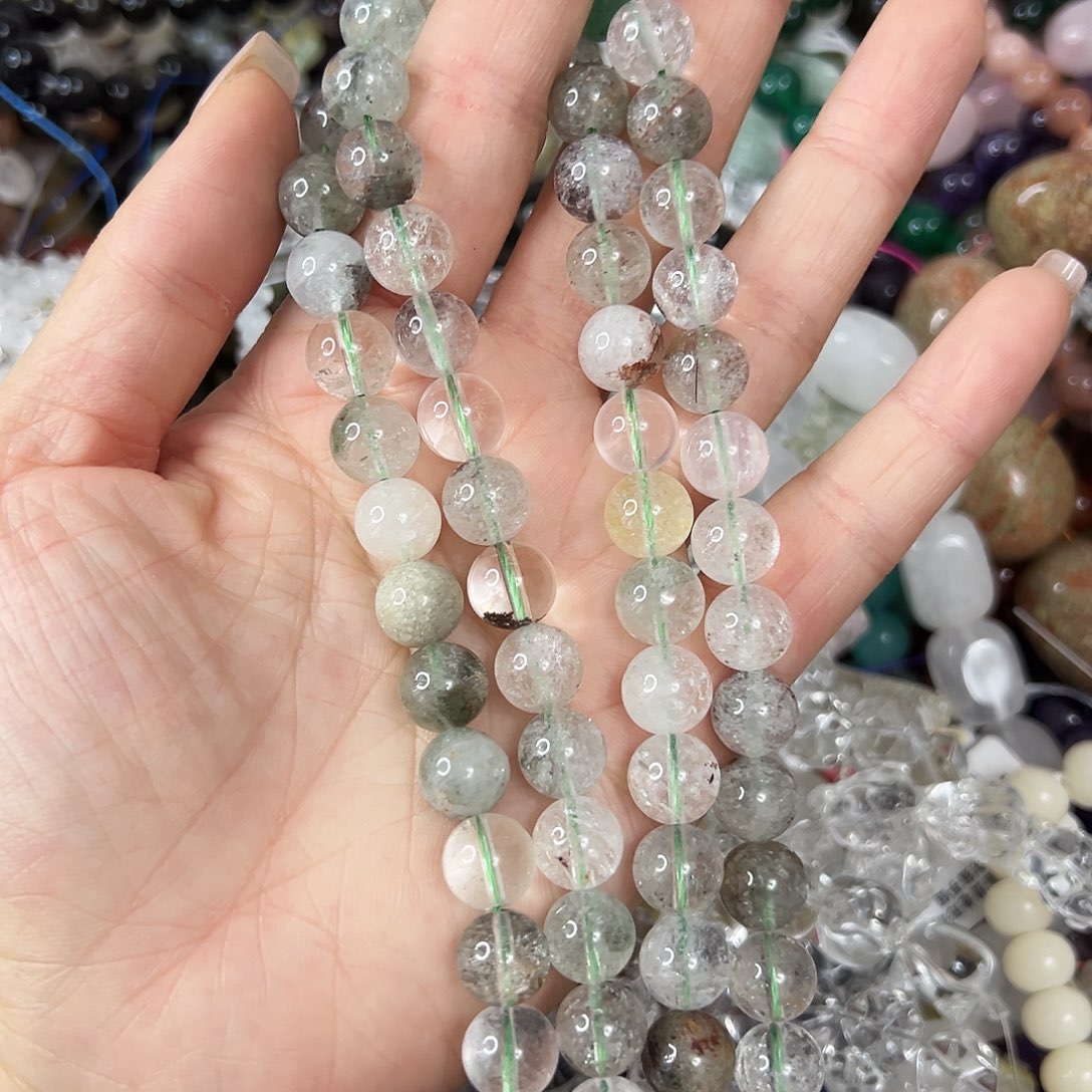 玛瑙/玉髓未镶嵌珠宝半成品，卡10绿幽灵一条