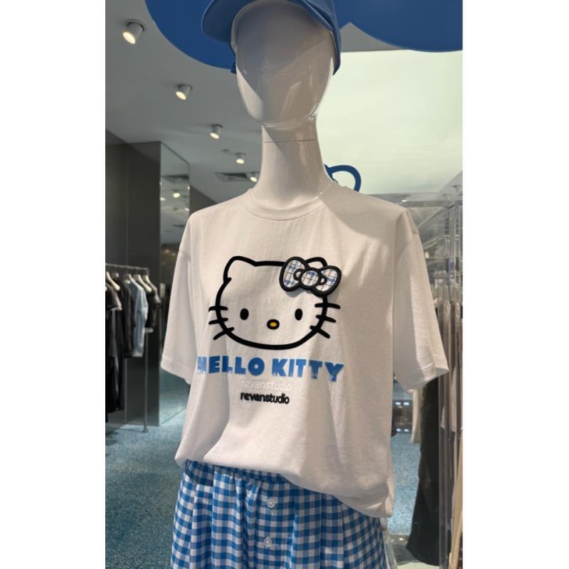 现货25早秋新款hellokitty凯蒂猫短袖t恤女宽松落肩半袖上衣女