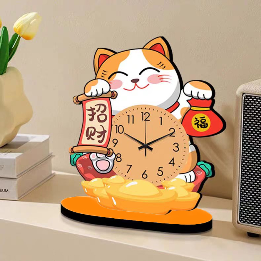 ZB104招财猫静音时钟摆件桌面摆台装饰钟表装饰画时钟摆件福利11