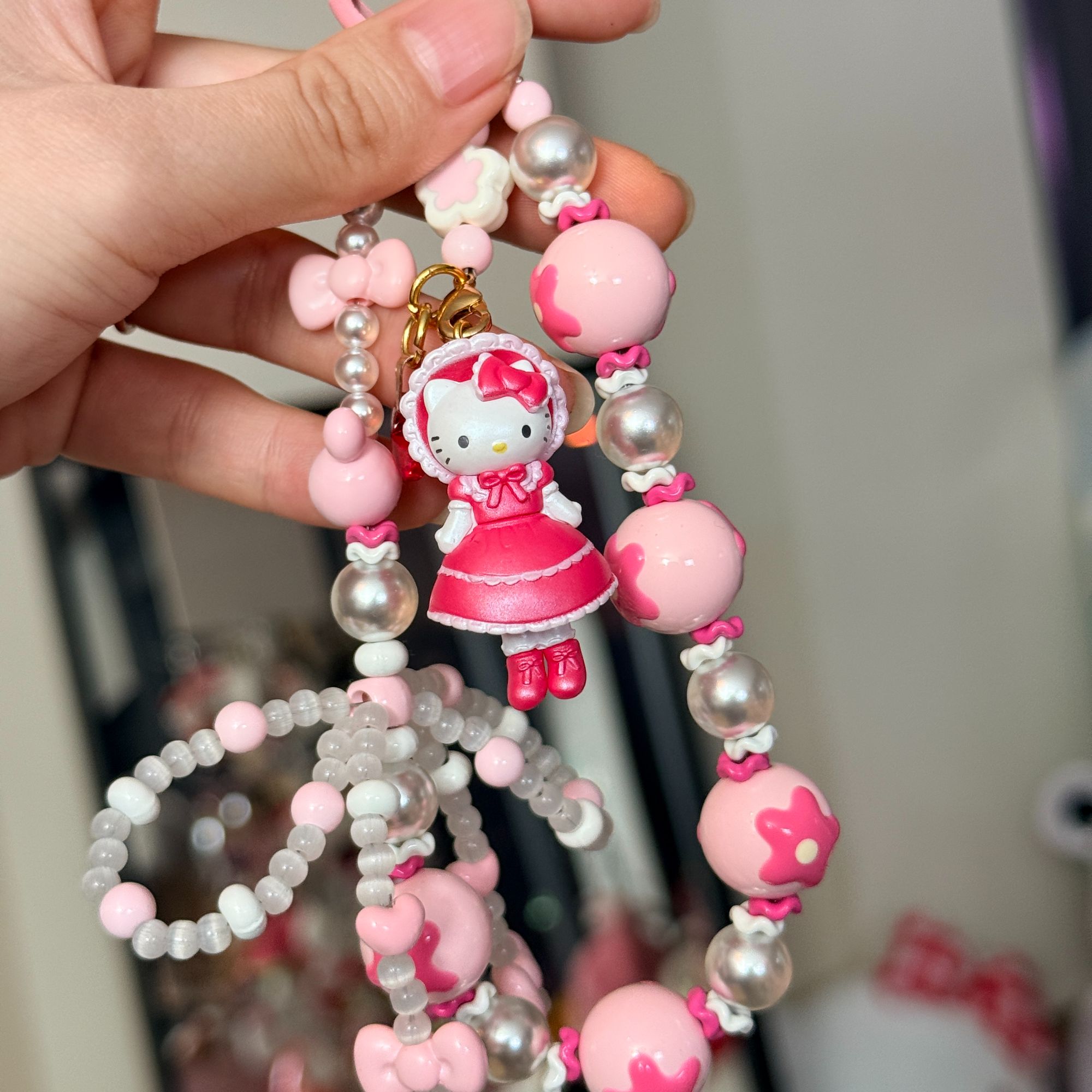 【大阪限定】Hello Kitty 粉色洛丽塔长腿Kitty手机绳 钥匙扣