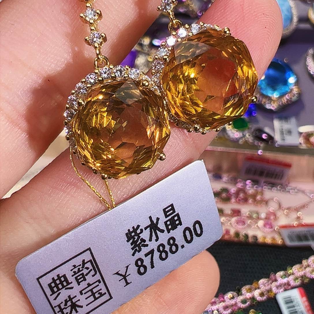 银S925镶嵌耳饰黄晶J***s耳钉