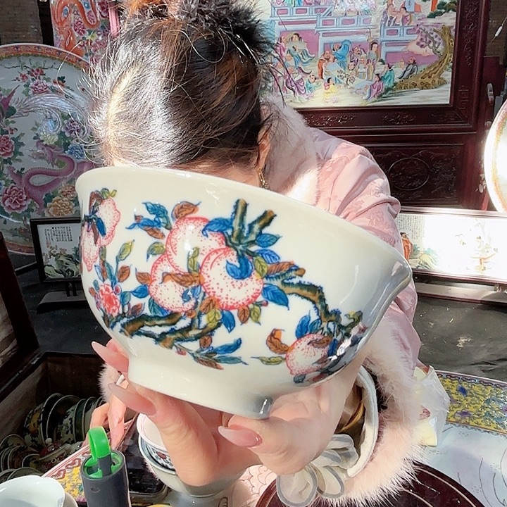 陶其他景德镇高温陶瓷绿希希碗桃子画片