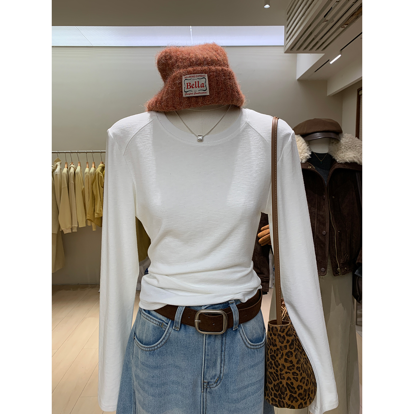 优质多色百搭修身打底后背中线结构圆领长袖T恤休闲分肩线内搭女