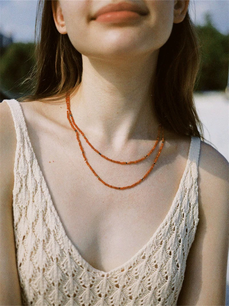 吊坠925银 心动来电串珠长款毛衣链小众设计款高级感度假风女款