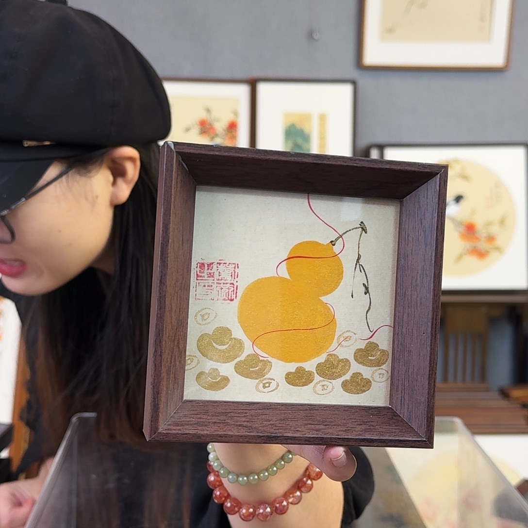 书法纯手绘，纯手写带框尺寸：12×12厘米