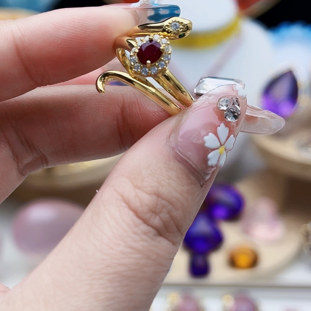 红宝石戒指银S925镶嵌天然