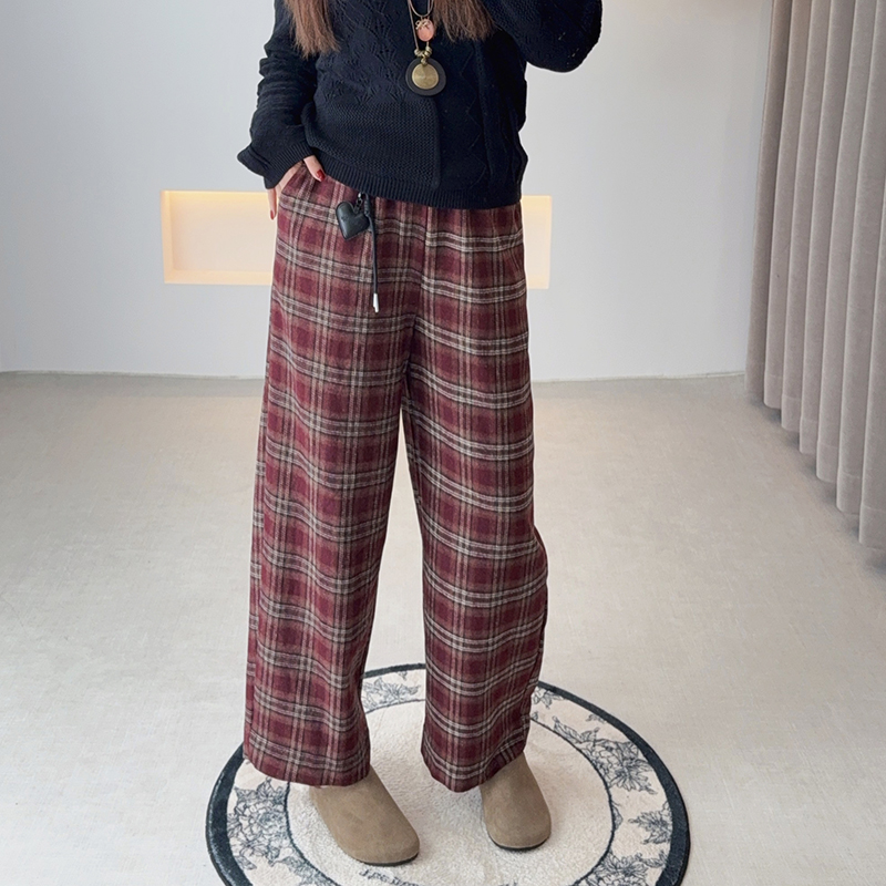 【霏霏推荐】25年秋季新款大码女装松紧腰格子挂绳休闲裤-9132