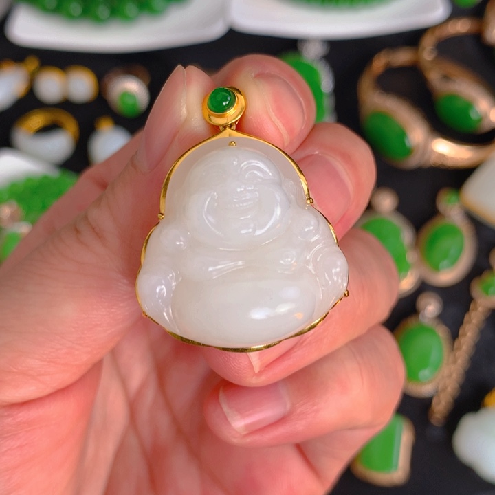 和田玉羊脂玉18K金镶嵌