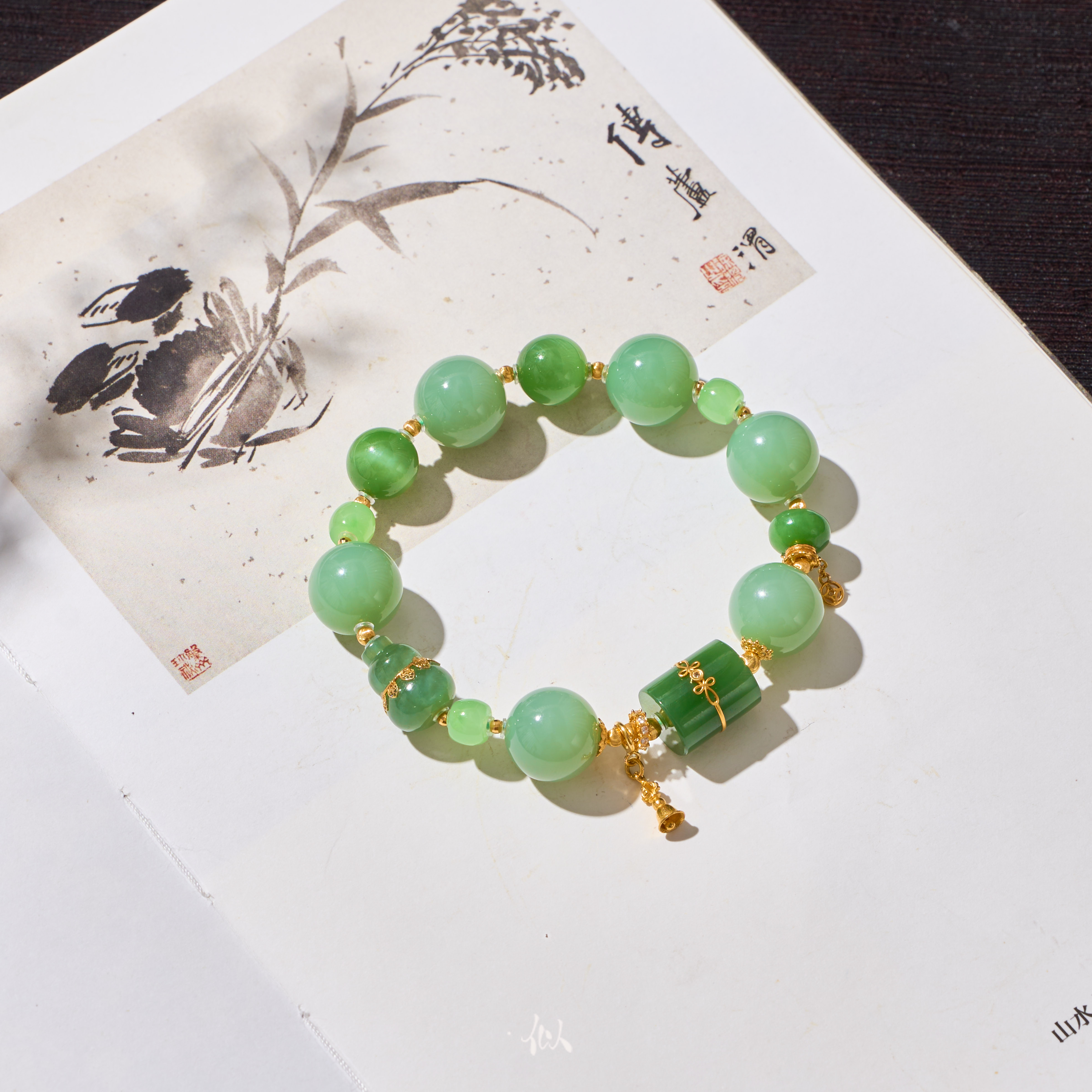【远青黛】·似梓珠宝· 18K和田玉粉青手串 XYGD082040-C