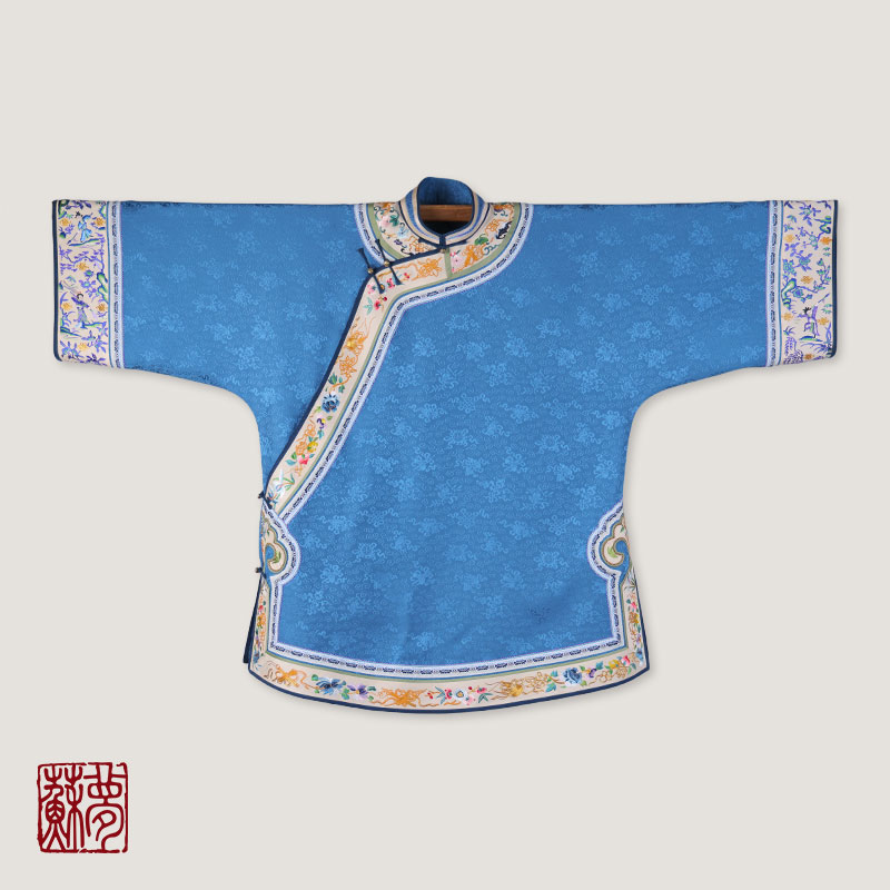 蘇夢【穆桂英挂帅】昌海蓝色盘金立领斜襟手绣半大褂桑蚕丝01031538