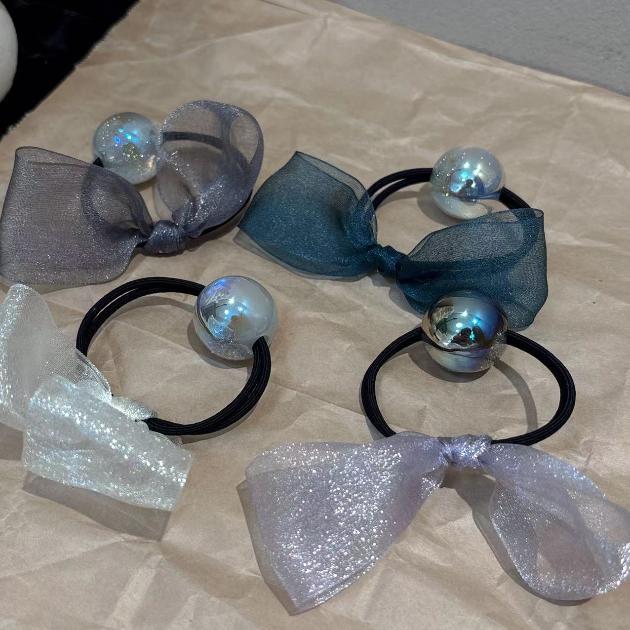 进口丝带珠珠发圈T201