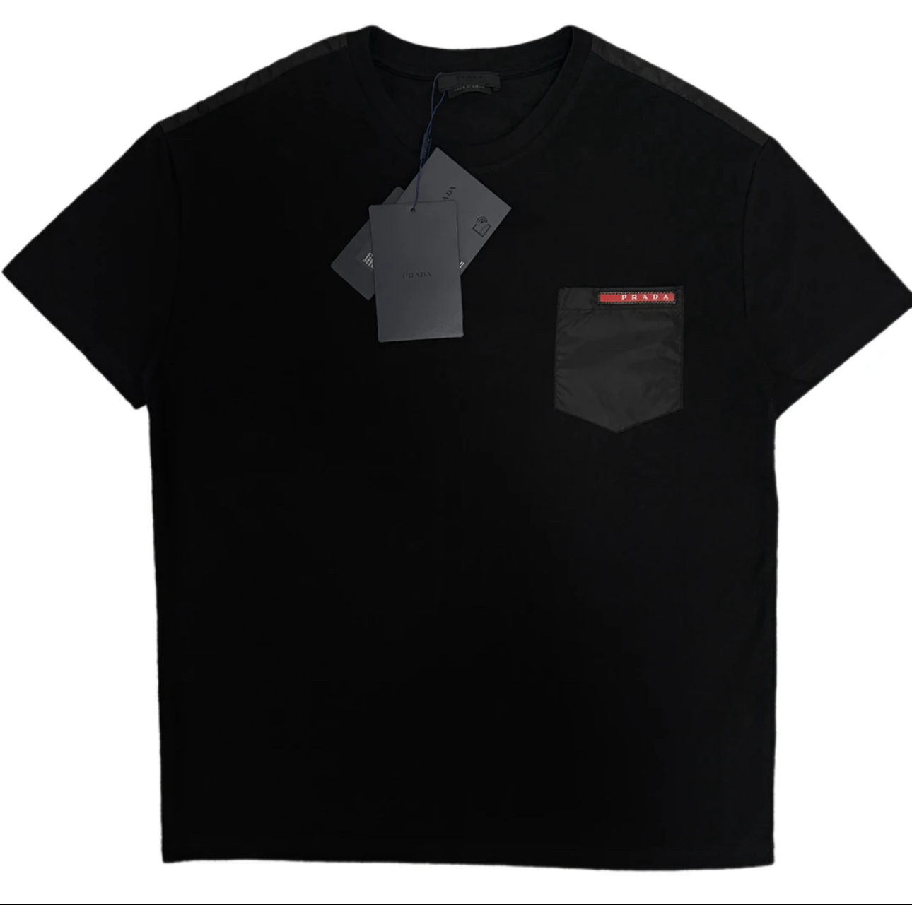 未使用 Prada/普拉达 黑色尼龙口袋红标logo短袖XL码