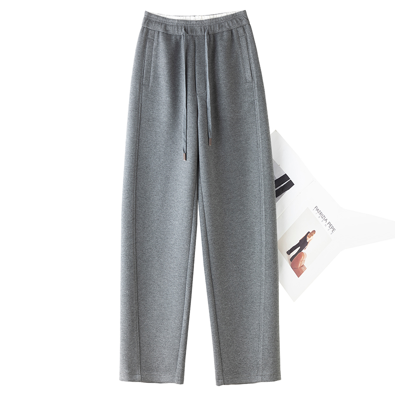 冬季加厚拉毛高腰休闲小弯刀裤女2024年新款保暖抽绳长裤加厚卫裤