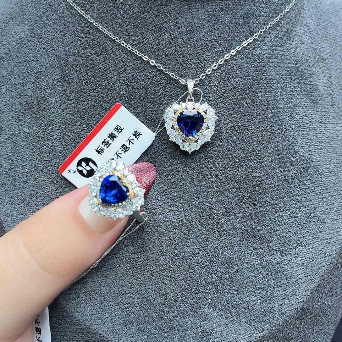 925银培育皇家蓝色宝石套装（赠链）