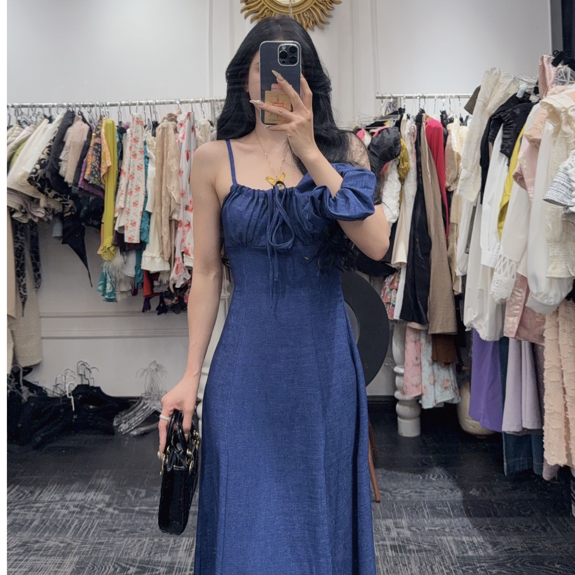 大气元（连衣裙)洋气牛仔吊带裙➕头花