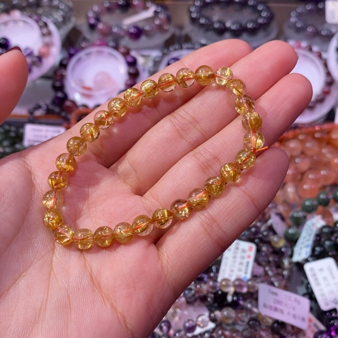 水晶手串未镶嵌隔*?高货金发晶6+