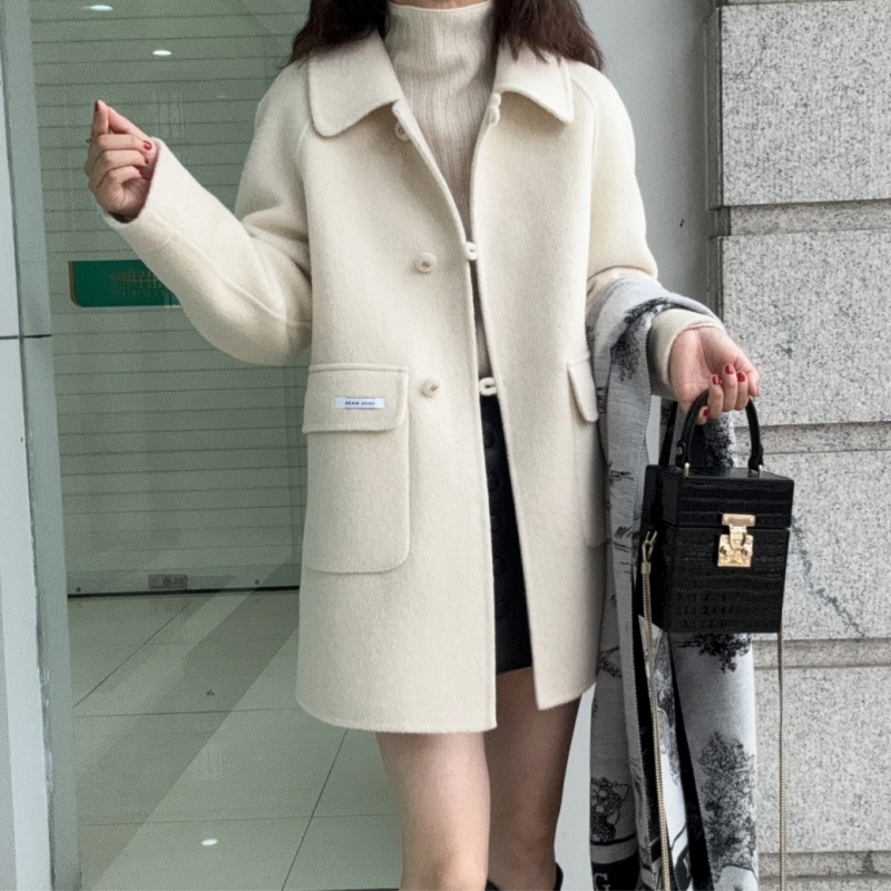 【绵羊毛+山羊绒】秋冬新品长袖休闲显瘦双面羊毛大衣外套MZ2607