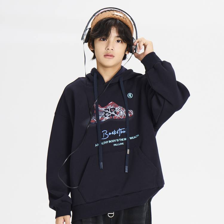 多多一上25深秋男中大童加绒连帽厚套头衫（150-180码）1170A17X