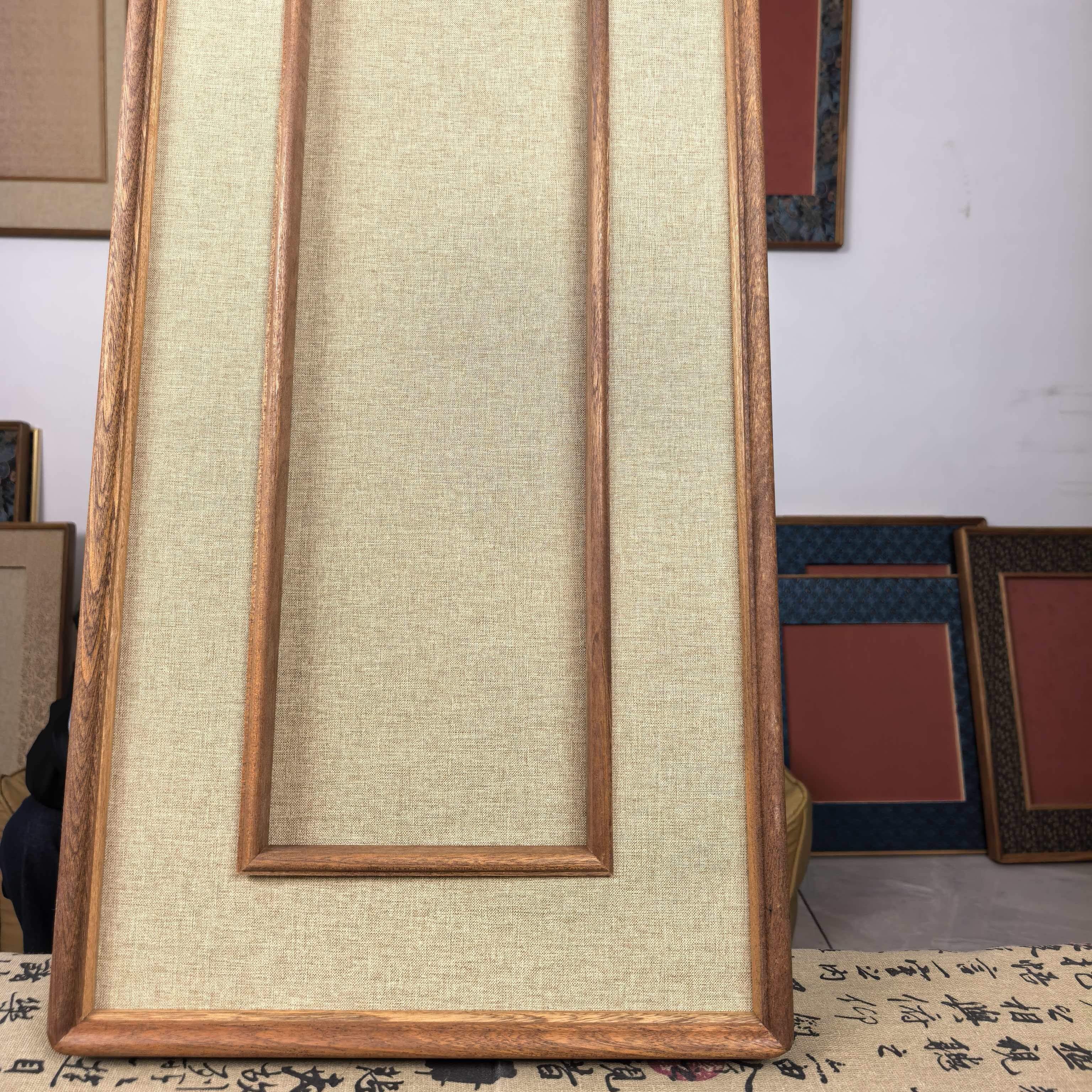 仿古外33x65内17x50高端乌檀木下凹2.5公分宋锦榫卯画框配宣卡