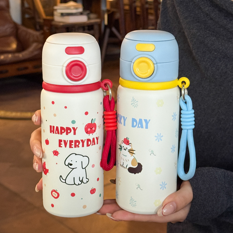 熊贝家高颜值保温杯可爱吸管杯学生卡通大容量便携直饮杯弹跳盖
