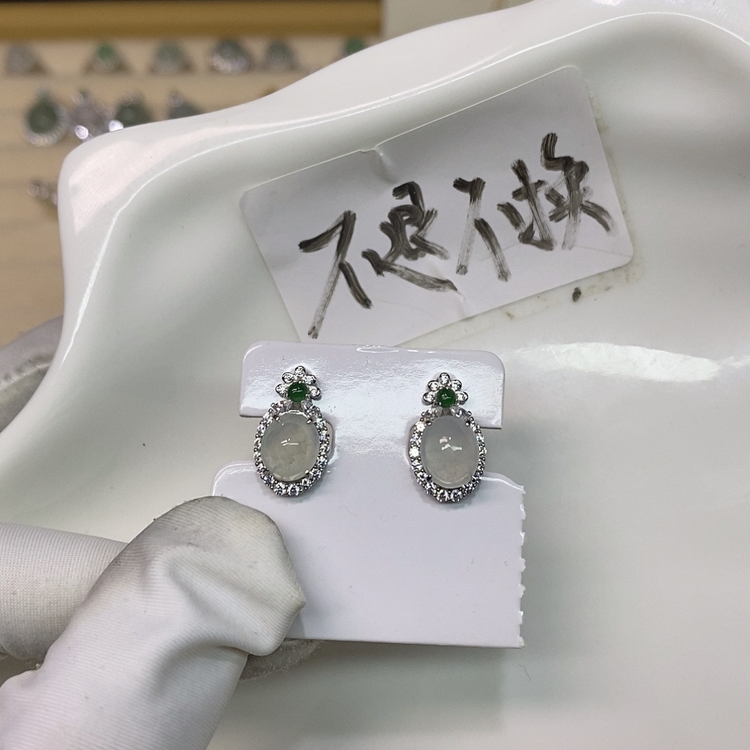 翡翠银S925镶嵌耳饰