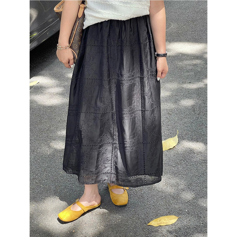 WenWen小个子韩系镂空刺绣蕾丝绣花高腰a字半身裙2025新款3756