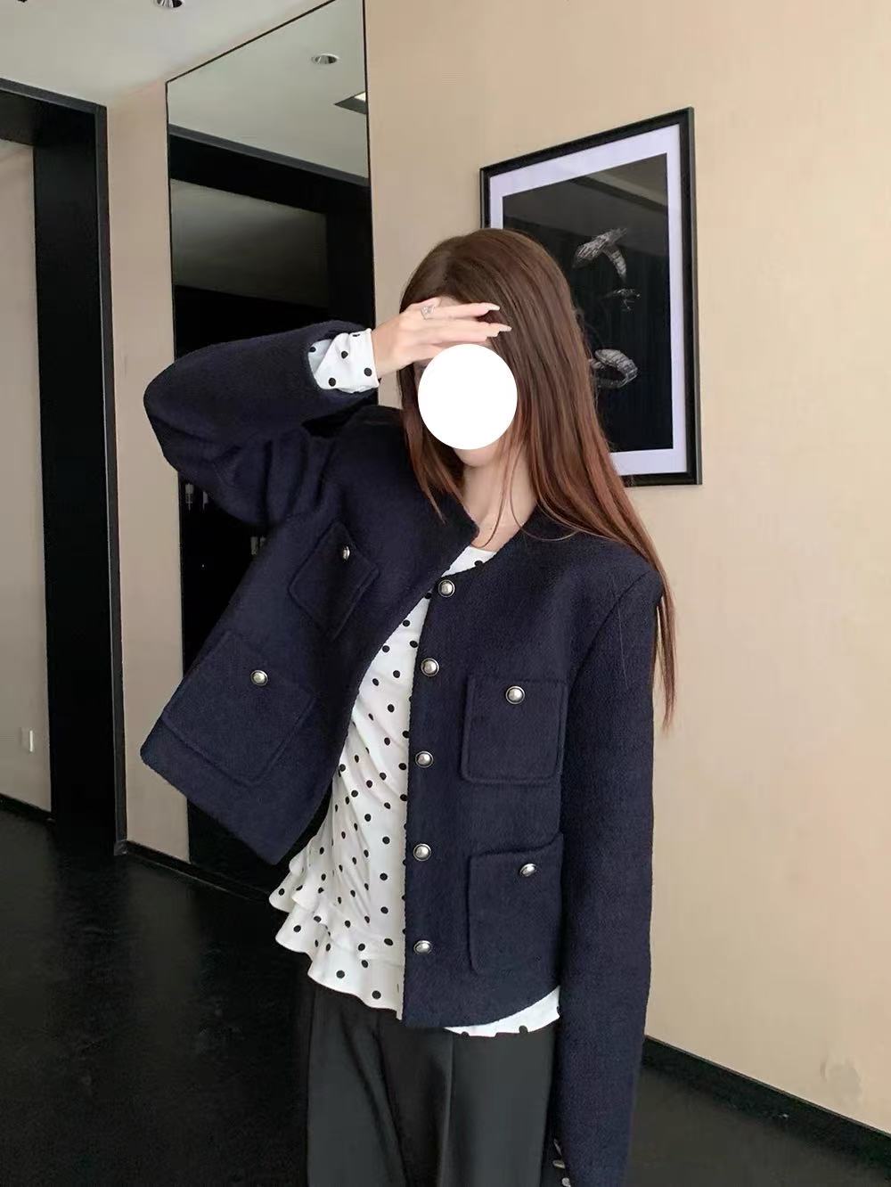 加棉加厚  小香风短款圆领外套夹克秋冬新款显瘦百搭上衣AM25610