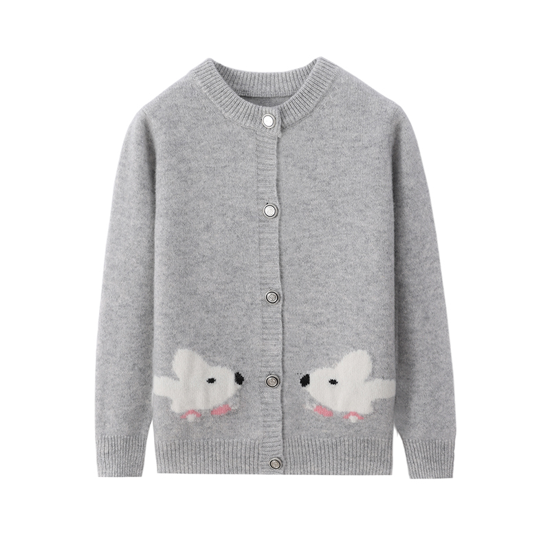 儿童双股加厚外套男女童针织开衫秋冬新款纯羊毛圆领童装毛衣