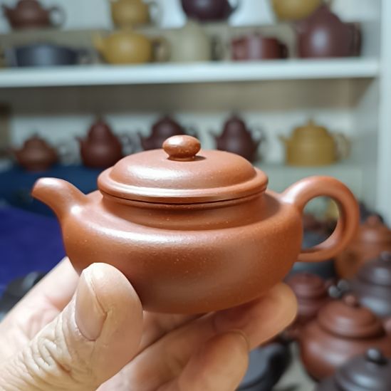 茶壶紫砂原矿红降坡仿古130cc半手工