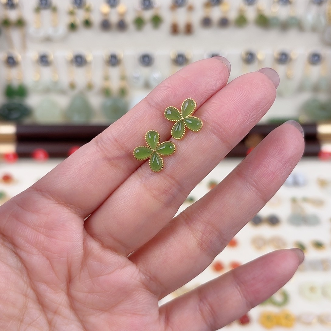 银S925镶嵌和田玉耳饰