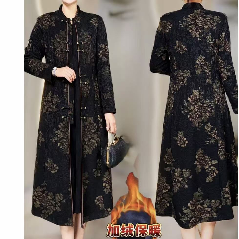 洋气妈妈加绒加厚新中式国风保暖气质高端外套风衣