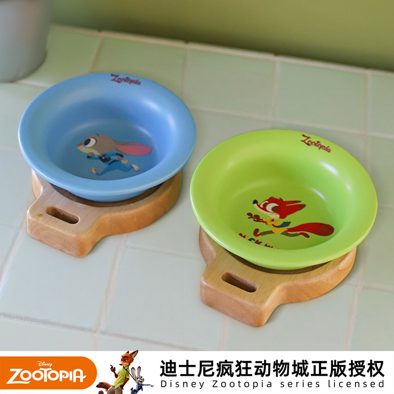 Disney/迪士尼疯狂动物城朱迪尼克宠物陶瓷碗猫食盆防打翻狗狗碗